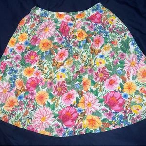 Button Front Floral Skirt